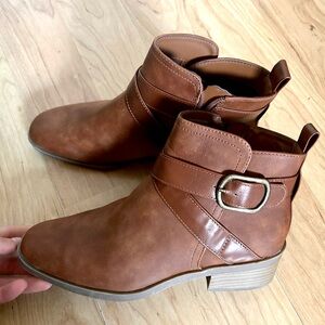 Brown Leather Ankle Booties with Buckle